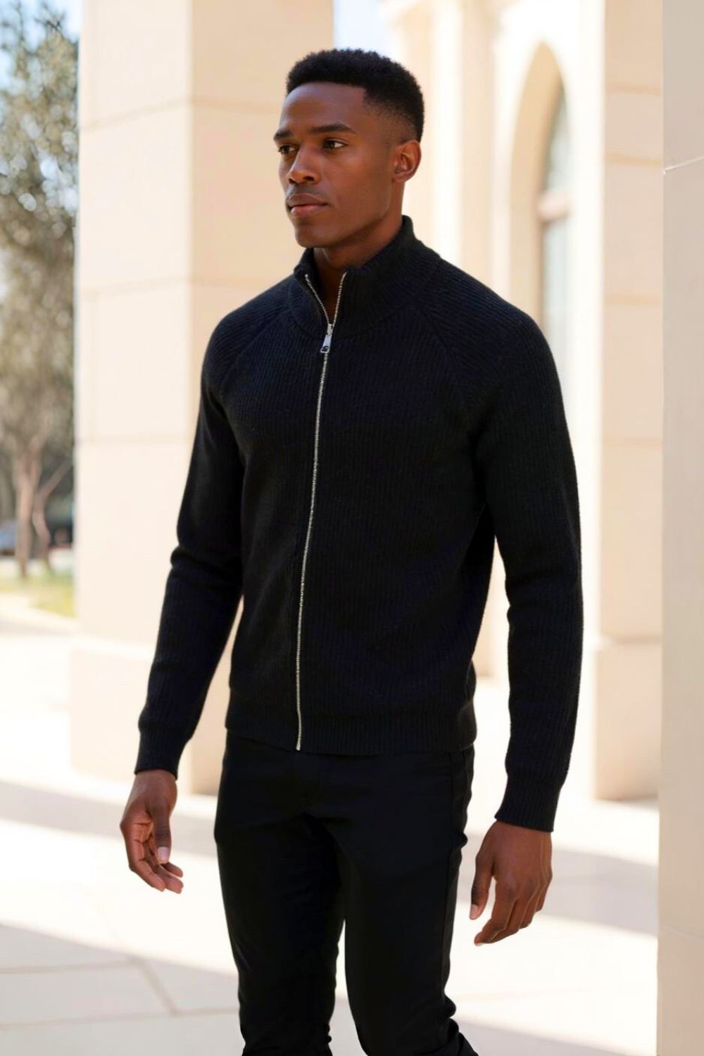 Black Zip-Up Knit Jacket