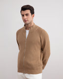 Tan English Rib Full Zip Cardigan
