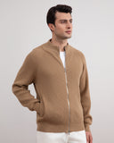 Tan English Rib Full Zip Cardigan