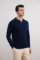 Blue Striped Open Polo Shirt