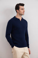Blue Striped Open Polo Shirt