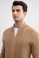 Tan Cable Knit full-zip Sweater