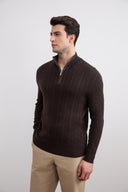 Dark Brown Cable Knit half-zip Sweater
