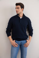 Navy Half-Zip Mock Neck Sweater