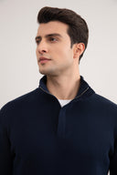 Navy Half-Zip Mock Neck Sweater