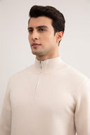 Beige Merino Wool Half-Zip Sweater