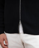 Black Ribbed Zip-Up Cardigan