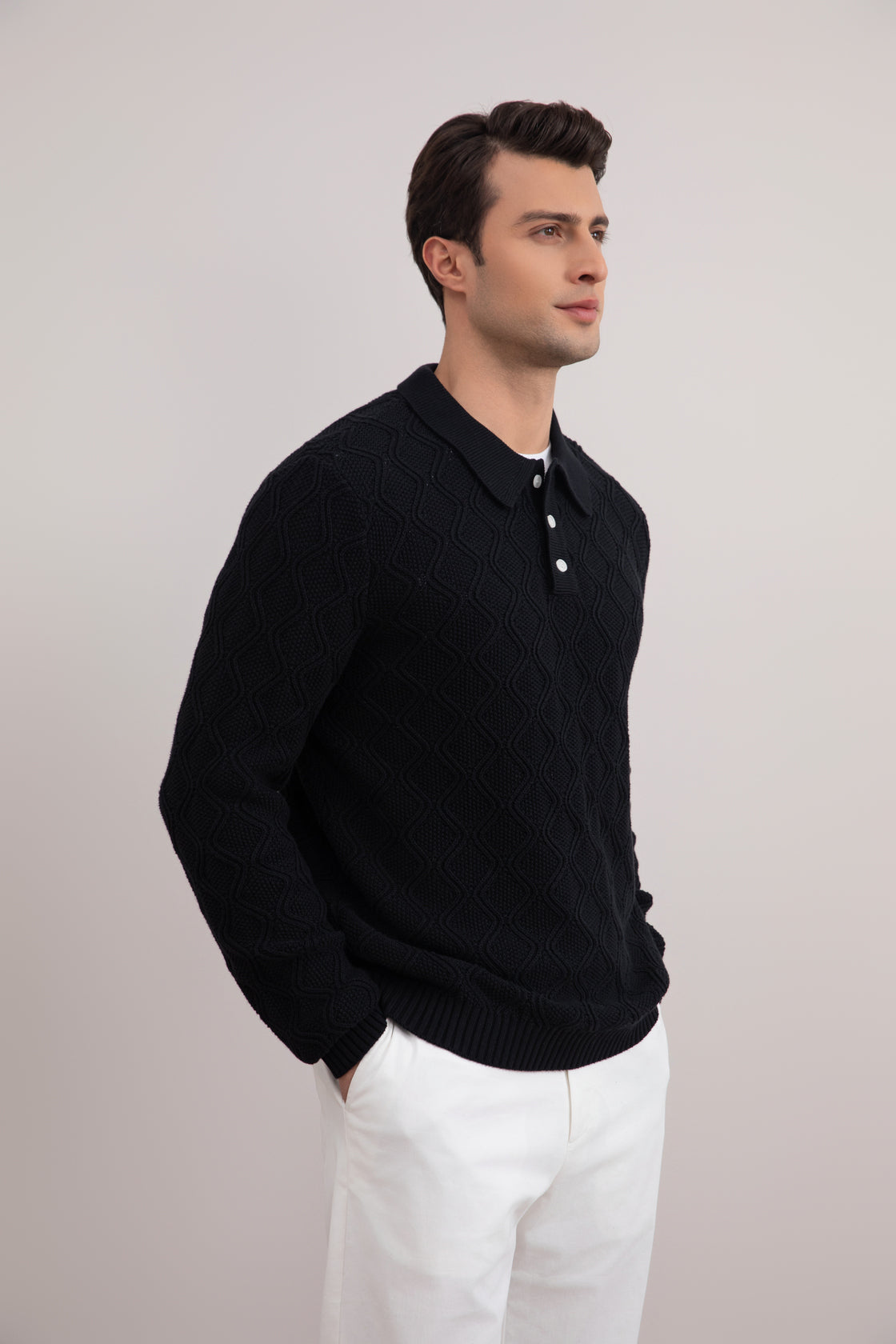 Black Honeycomb Polo Sweater
