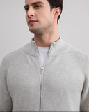 Grey Mélange English Rib Full Zip Cardigan