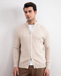 Beige Cable Knit full-zip Sweater