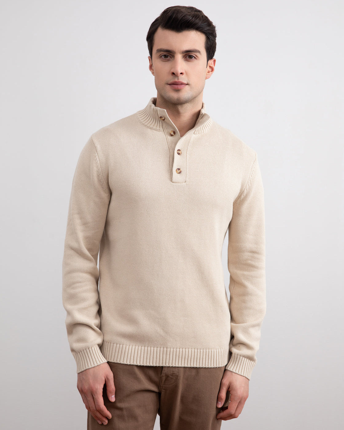 Beige Winter Button Sweater