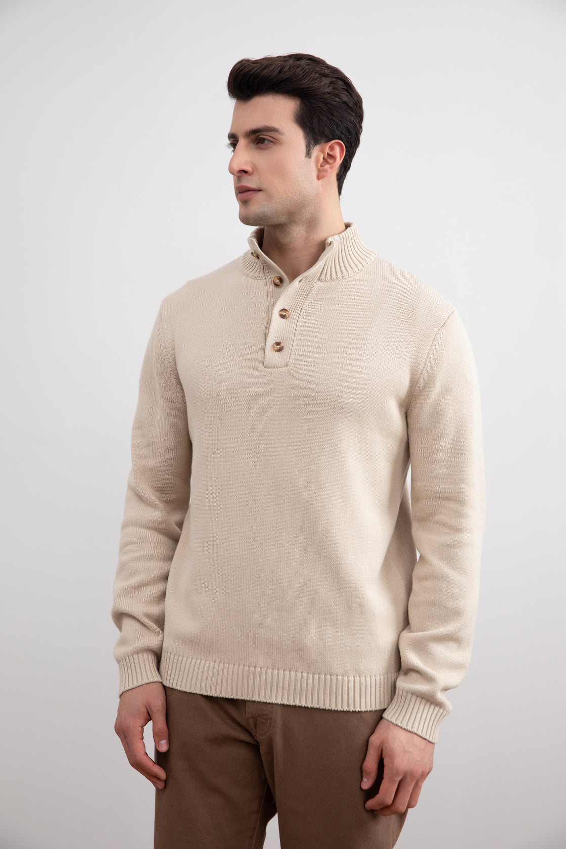 Beige Winter Button Sweater