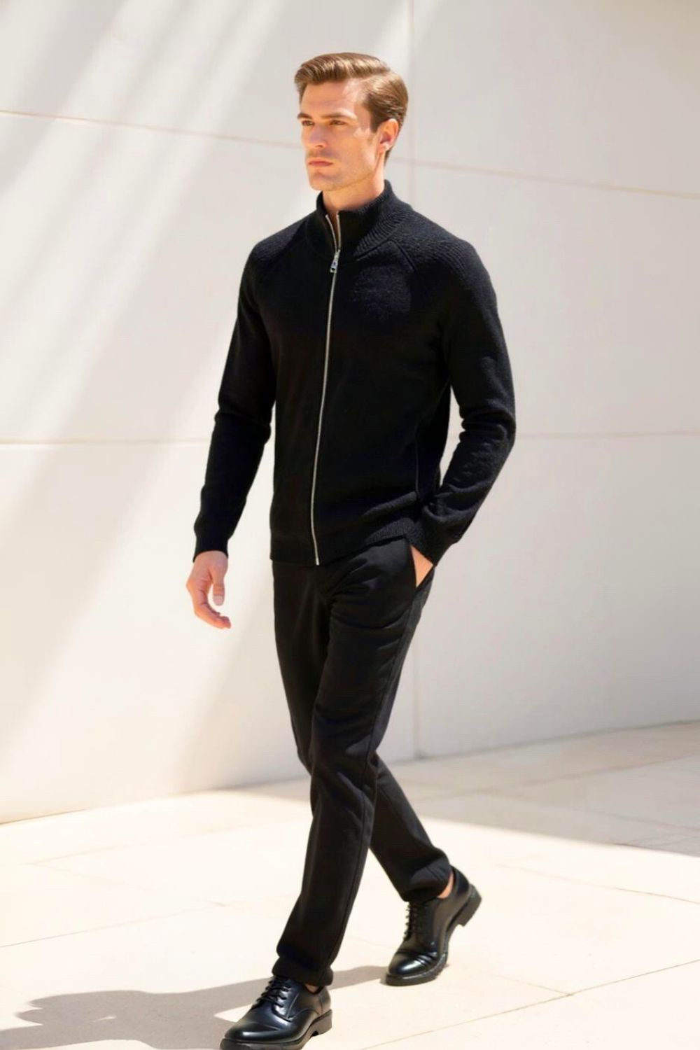 Black Zip-Up Knit Jacket