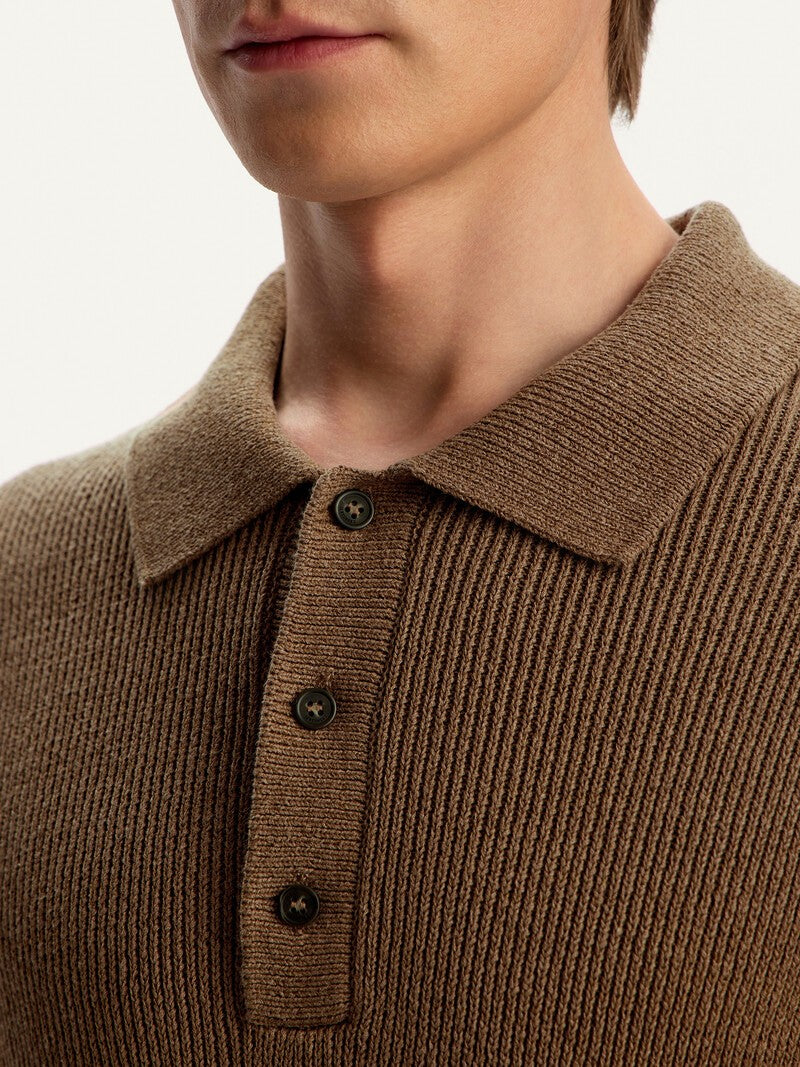 Cotton and linen polo shirt Mocca