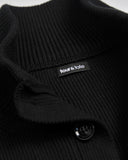 Black Ribbed Button Closure Cardigan