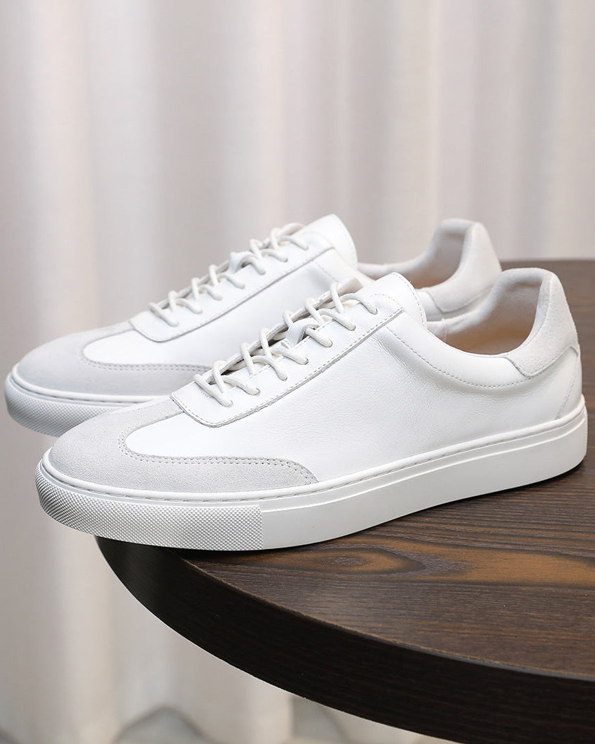 Leather & Suede Low-Top Sneakers with Contrast Sole